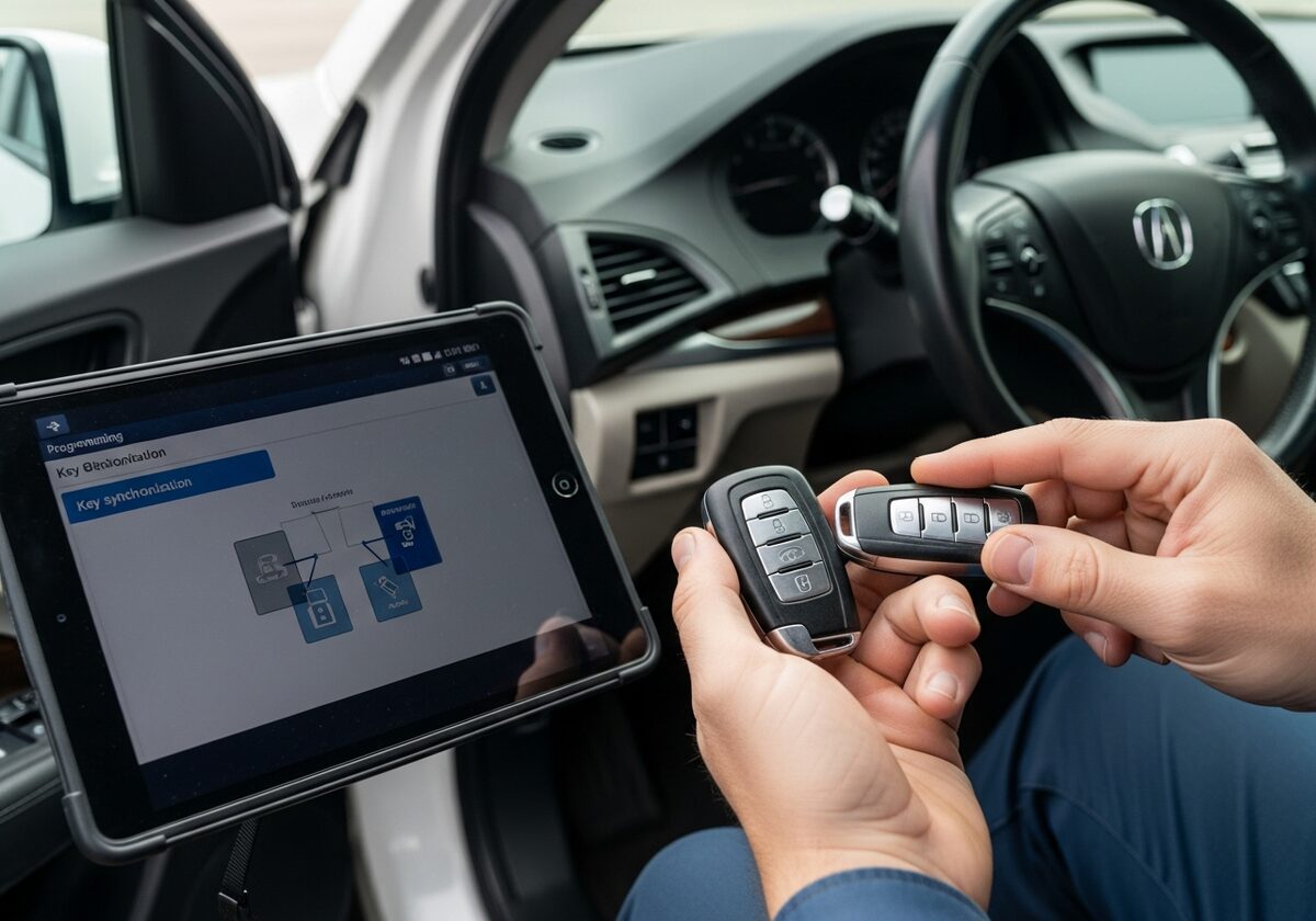 Locksmith programming a Acura MDX key fob on-site in Houston