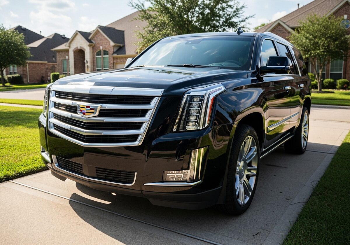 Black Cadillac Escalade SUV in a Houston driveway served by Texan Locksmith mobile key replacement