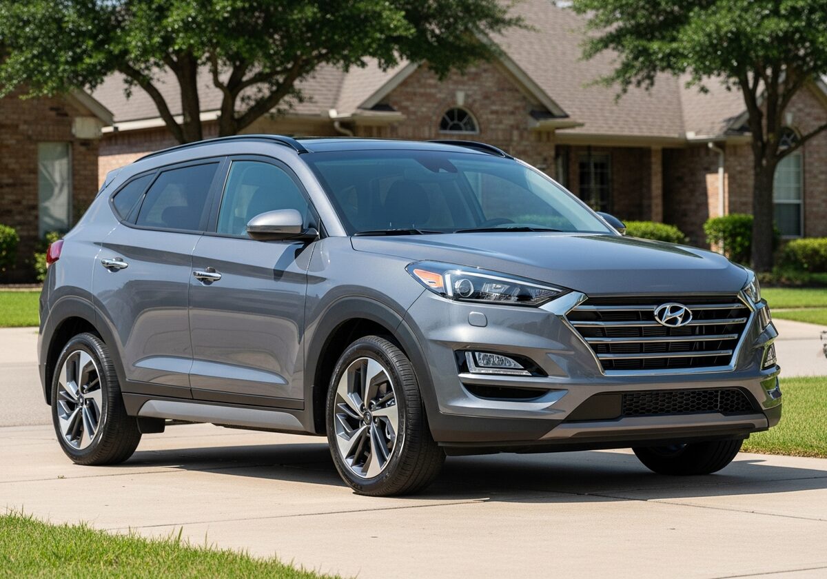 Gray Hyundai Tucson SUV in a Houston driveway served by Texan Locksmith mobile key replacement