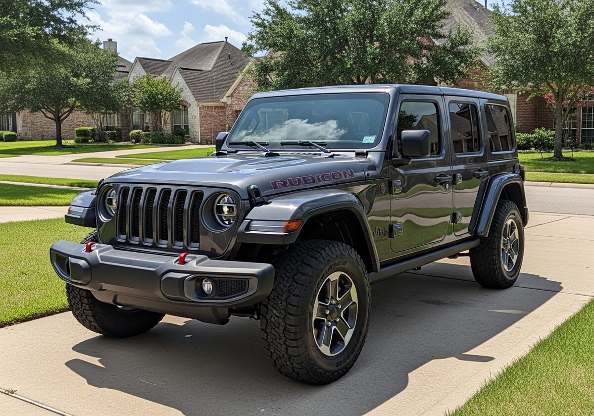 Gray Jeep Wrangler SUV in a Houston driveway served by Texan Locksmith mobile key replacement
