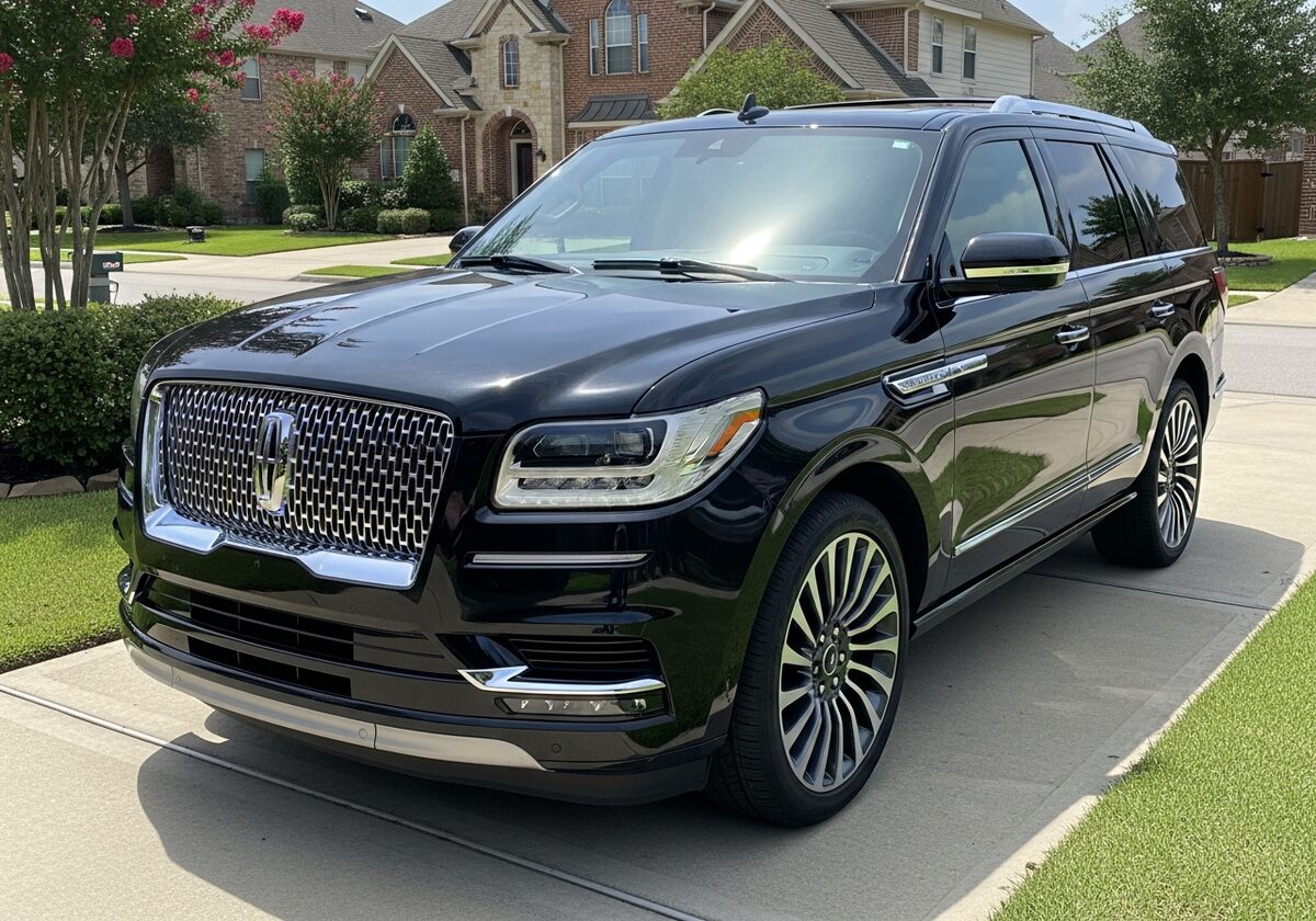 Black Lincoln Navigator SUV in a Houston driveway served by Texan Locksmith mobile key replacement