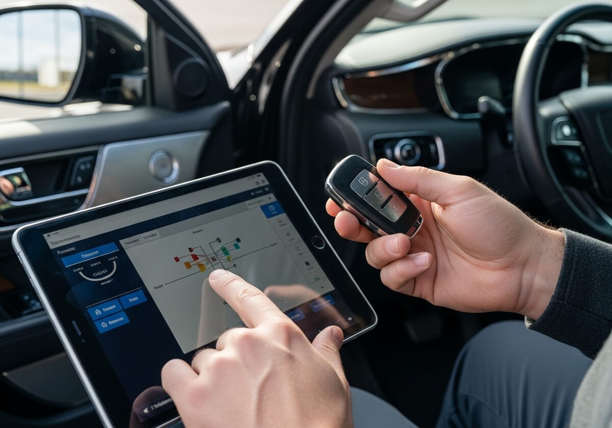 Locksmith programming a Lincoln Navigator key fob on-site in Houston